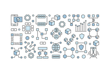 Blockchain creative banner - vector block-chain technology illus