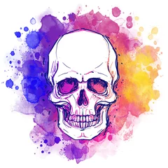 Peel and stick wall murals Aquarel Skull Watercolor sketchy skull with red, blue and purple colors isolated on white background.  Vector illustration.