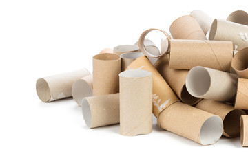 Empty toilet paper on white background