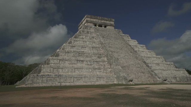 High ancient pyramid of Maya culture on mexican territory in sunny summer day