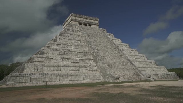 High ancient pyramid of Maya culture on mexican territory in summer sunny day