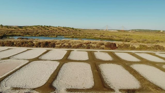 Aerial. Shooting the drone, the salt marshes near Vila Real Santo Antonio, Portugal