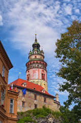 Fototapeta na wymiar Tower in Cesky Krumlov Castle, Czech republic. Sunny summer day. UNESCO World Heritage Site