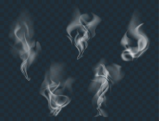Fototapeta premium Vector set of realistic smoke, isolated transparent illustration