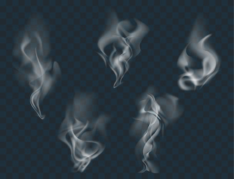 Vector set of realistic smoke, isolated transparent illustration