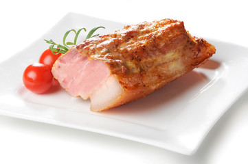 Baked pork roast with white background