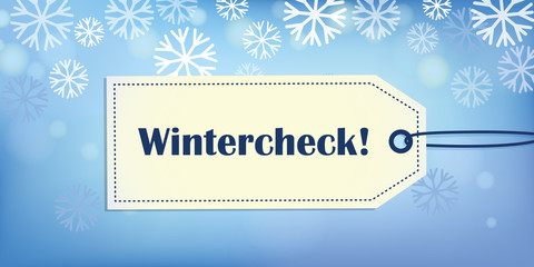 Wintercheck Etikett im Schnee