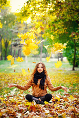 young beautiful , nature ,girl in autumn Park , portrait of a girl