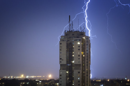 Thunderstorm over night city