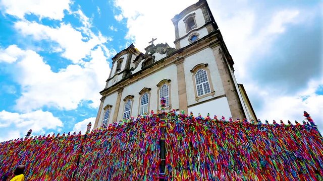 Low angle shot of the Cathedral of Bonfim
