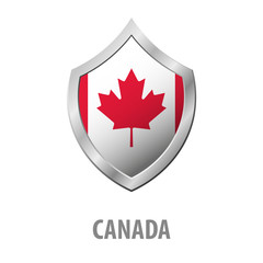 Canada flag on metal shiny shield vector illustration.
