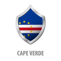 Cape Verde flag on metal shiny shield vector illustration.