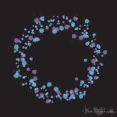 Circle with colorful spots and sprays on a black used to website template or texture background. Abstract art water color vector design.