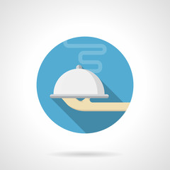 Serving dishes blue round vector icon