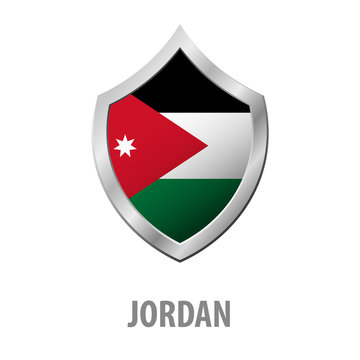 Jordan flag on metal shiny shield vector illustration.