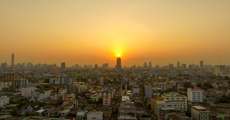 amazing sun wonderful city landscape with light of sunset above the building with idea design concept  