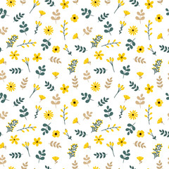 Cute floral seamless pattern with leaves and flowers. Spring background for your design. Elegant template for fashion prints