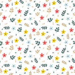 Cute floral seamless pattern with leaves and flowers. Spring background. Elegant template for fashion prints