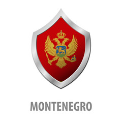 Montenegro flag on metal shiny shield vector illustration.