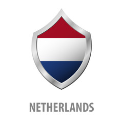 Fototapeta premium Netherlands flag on metal shiny shield vector illustration.