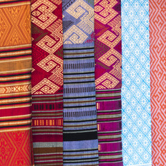 Close-up of shawls for sale, Sainyabuli Province, Laos