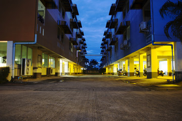 side view dormitory at night
