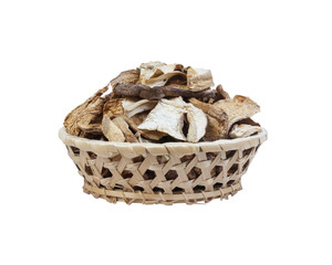 Dry Mushrooms isolated on white background. Selective focus