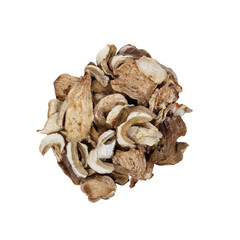Dried porcini mushrooms isolated on white background