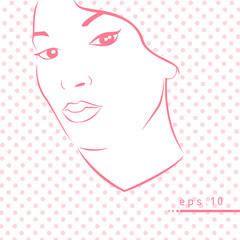 Woman face line art vector illustration with dotted background