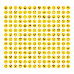Set of emoticons. Flat design. Big collection with different expressions. Cute emoji icons. Avatars