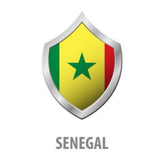 Senegal flag on metal shiny shield vector illustration.