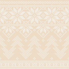Winter Holiday Seamless Knitted Pattern with a Christmas Trees and Garland of Snowflakes. Christmas Knitting Sweater Design