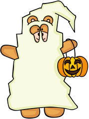 Halloween teddy bear dressed uniform of the ghost
