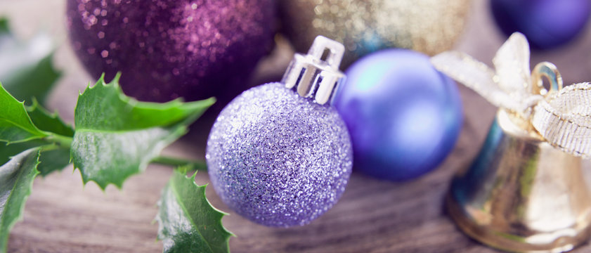 Silver frozen filter Christmas bauble, bell and  gold  decorations.