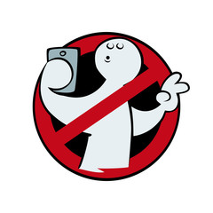 Cartoon no selfies sign on white background