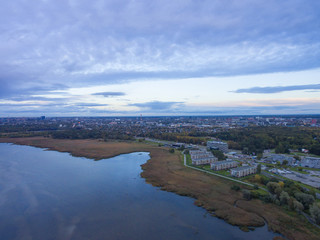 Naklejka na ściany i meble Aerial view of City Tallinn, Estonia district Oismae-Kakumae,in the evening