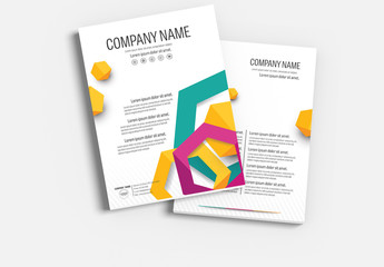 Brochure Cover Layout with Yellow, Magenta and Green Accents
