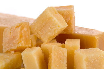 Parmesan cheese on white background