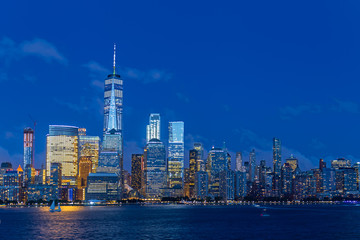 Lower Manhattan Skyline at blue hour, NYC, USA