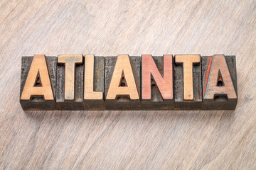 Atlanta word abstract in letterpress wood type