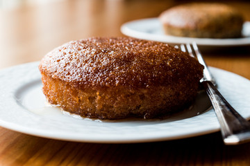 Turkish Dessert Revani with Sherbet and Orange Aroma.