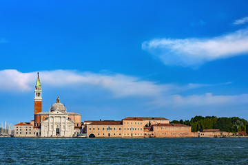 Fototapeta premium Italy. Venice. Cityscape of Basilica San Giorgio Maggiore, 16th century Benedictine church. Venice and its Lagoon is on UNESCO World Heritage List