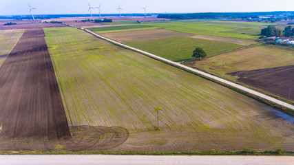 tractor in a field aerial shoot