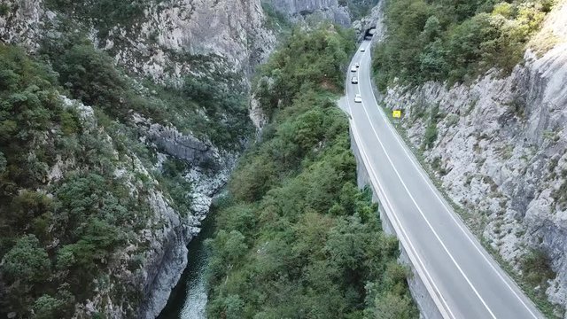 Auto ride in the mountains, River in the Canyon