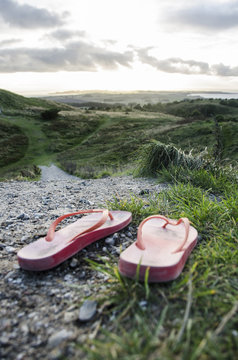 Flip flops left behind in the Nordic nature 
