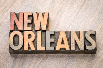 New Orleans word abstract in letterpress wood type