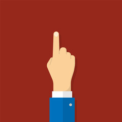 Hand with pointing finger. Illustration in flat style