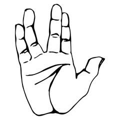 Black outline realistic salute vulcan hand gesture icon graphic