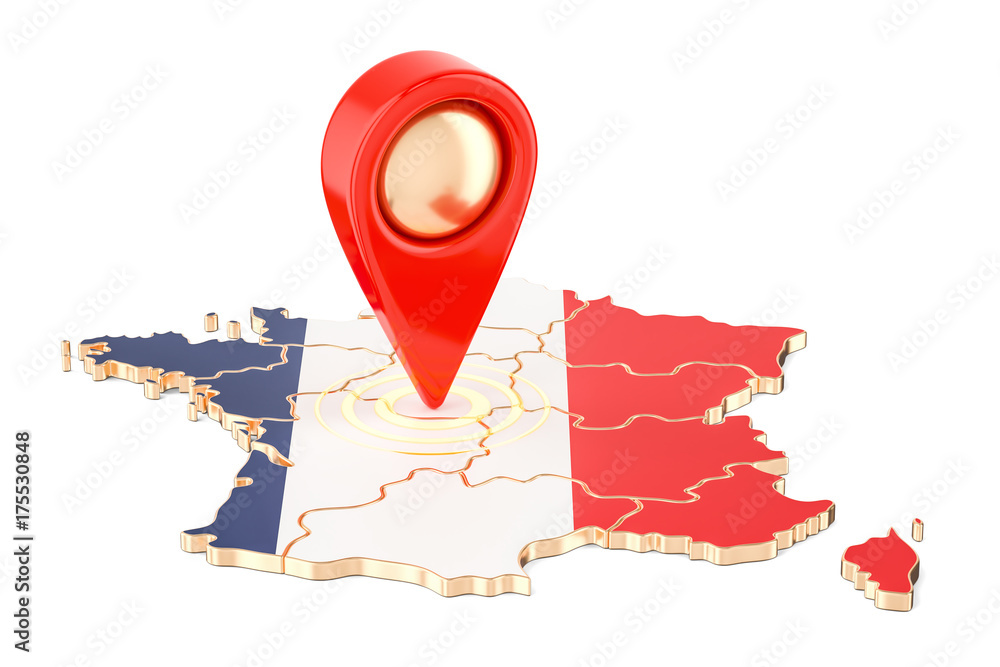Poster map pointer on the map of france, 3d rendering