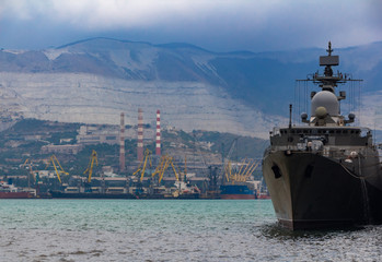 Warship in the harbor